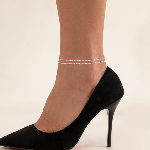 Single Clasp Beaded chain Cuban Link Waterproof Adjustable Anklet for Women - Picture 4 of 8